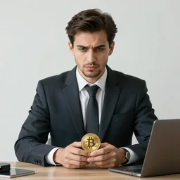 35mm professional photo of a crypto business boy wearing business suit, ready for doing business, ruthless, realistic