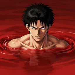 portrait of guts from berserk submerged in red water, extremely detailed, made by Justin Fields, trending on artstation, concept art