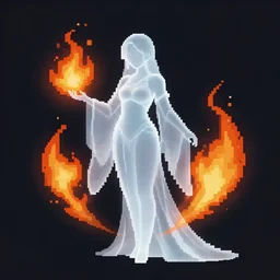 pixel art of a female japanese fire elemental, ghostly form, transparent, d & d, highly, in the style of pixel art, detailed pixel art, digital pixel art, art stations, concept art, sharp focus, illustration, cinematic lighting, pixel, smooth pixel art