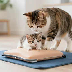 cat giving cpr to a kitten, photography