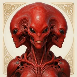 symmetry!! portrait of red alien in the style of horizon zero dawn, machine face, intricate, elegant, highly detailed, digital painting, artstation, concept art, smooth, sharp focus, illustration, art by artgerm and greg rutkowski and alphonse mucha, 8 k