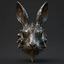 extra wide view. an ominous dark ancient rabbit mask. hyper - detailed. gothic steampunk. low poly medieval baroque. symmetric. epic. hyper - realistic. hyperrealistic. unreal render