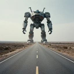 desolate road with giant robot in the background by Simon Stålenhang, 4k