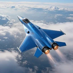 picture of a blue colored futuristic looking fighter jet flying through dense clouds with active after burner, earth background, intricate detail, beautiful lighting, trending on artstation, 8 k