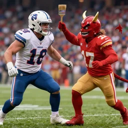 bob ross beating the devil out of nfl player john scott with a paint brush, digital art, artgerm, highly detailed, trending on artstation