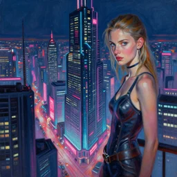 painting of a modern cyberpunk city, neon lights, fine details, magali villeneuve, artgerm, rutkowski