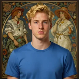 portrait of chris griffin, blonde, young, blue t - shirt, intricate, highly detailed, ray tracing, digital painting, artstation, concept art, smooth, sharp focus, illustration, art by artgerm and greg rutkowski and alphonse mucha, 8 k