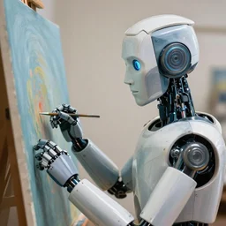 famous interpretation of a robot painting it self, close up