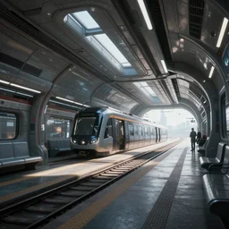 Futuristic cyber subway station , octane render, artstation trending, highly detailded