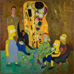 apainting of guernica with characters from the simpsons by graham sutherland, egon schiele, gustav klimt, joan miro, basquiat, expressionism