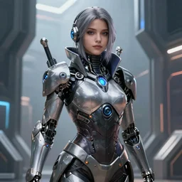 cyborg necromancer, beautiful girl, scifi, futuristic, warframe, friendly, pure, highly detailed, masterpiece, artstation, art by emika lightweaver and antoine collignon