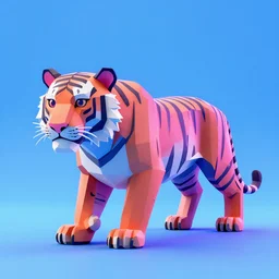 ultra low low poly stylized render of a Sumatran tiger animal full body octane unreal engine render vaporwave blue and pink neon 4k