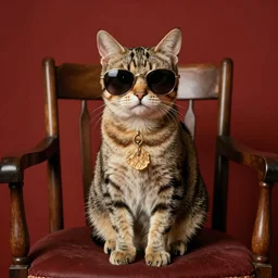 A cat sitting in a chair, wearing a pair of sunglasses by Salvador Dali