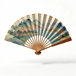 elegant hand fan, stylized 3d render, isolated on a pure white background, centered, entire object in frame, sharp focus, soft studio lighting