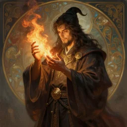 a fire wizard makes incantations, diffuse lighting, fantasy, intricate, elegant, highly detailed, lifelike, photorealistic, digital painting, artstation, illustration, concept art, smooth, sharp focus, naturalism, trending on byron's - muse, by greg rutkowski and greg staples and alphonse mucha