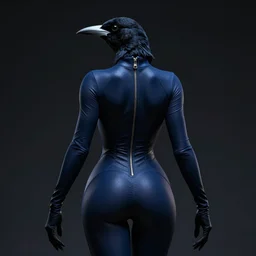 striking character concept portrait, black canary, wrists and arms behind back, dark blue leotard costume with zipper, curvaceous. rear view. detailed, high quality, dark lighting, very high contrast with dark background, fantasy, reflective, spotlight. digital artwork by artgerm and wlop and alex ross and greg rutkowski and alphonse mucha, trending on artstation