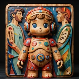 vibrant ultra clear wooden sculpture of beautiful cute robot roman god by sandra chevrier ron english alphonse mucha, cybernetics, low contrast, cinematic dramatic lighting, hyper realistic render, hypermaximalist, epic composition, 4 k 8 k, cryengine octane blender, sharp focus, concept art, masterpiece of art