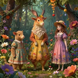 surreal hybrid animals, nostalgia for a fairytale, magic realism, flowerpunk, mysterious vivid colors by andy kehoe and amanda clarke en un mundo de Gediminas Pranckevicius, hyper realism, octane render, 8k