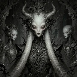dystopian, a dreamland of chinese ukiyo - e, gothic diablo art, rococo art, 4 k post processing. asymmetrical, portrait of an alien with large tubes in face in the style of, ghost in the shell, machine face, intricate, elegant, dramatic lighting concept art by craig mullins and ruan jia and raphael lacoste, trending on artstation