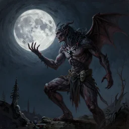 A painting of an evil creature consuming the moon at night, conceptartworld digital oil on canvas rendered in unreal engine