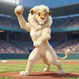 beautiful portrait of a female anthropomorphic albino lioness fursona baseball pitcher at a baseball stadium. character design by disney, charlie bowater, ross tran, artgerm, and makoto shinkai, detailed, soft lighting, rendered in octane
