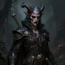 a detailed portrait of a evil looking tiefling, pathfinder portrait, dndart, deviantart fantasy portrait, demonic, demon, 4 k, hires, grimdark, dark fantasy, beautifully detailed, art by greg rutkowski and alphonse mucha