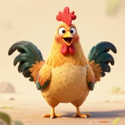 cartoon of happy rooster ultra realism