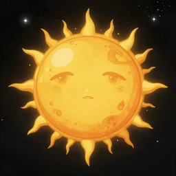 cinematic view of sun on space, style by kurzgesagt
