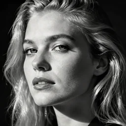 black and white vogue closeup portrait by herb ritts of a beautiful female model, blonde, high contrast