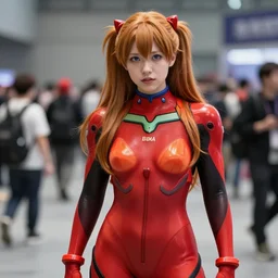 boris johnson cosplaying as asuka langley, anime convention, red body suit, high quality, detailed, sigma 8 5 mm