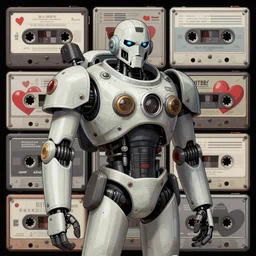 portrait, love army cassette deck robot soldier, moody , battletech, many Hearts, Moebius, Noah Bradley, hiroshi yoshida, Dan mcpharlin, Peter Mohrbacher, Druillet, epic composition, sparkling light, vivid,bright: