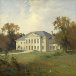 a beautiful painting of a building in a serene landscape by Adolph Mentzel