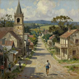 warp in time and space in an old colonial town, oil painting, Stephen King, John Carpenter