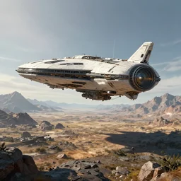 brutalist spaceship landing on terrain, tundra with mountains in the background, highly detailed concept art, ultrafine highly detailed illustration, sharp focus, craig mullins, radiant light, intricate and detailed environment