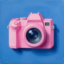 a subocular, neural painting of a pink camera on a blue background by john chamberlain, cgsociety, generative art, sketchfab, angular, cubism
