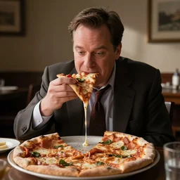 Dwight Schrute eating pizza