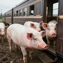 pigs in a train, photo