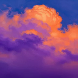 a close up of a purple and orange cloud, an airbrush painting by kim keever, pixabay contest winner, generative art, psychedelic, redshift, chromatic