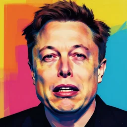 the portrait of unhappy elon musk crying, colorful pop art, modern art, by andy warhol