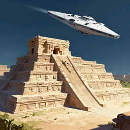 mayan and aztec architecture, spacestation, concept art, exterior illustration of a starship traveling, cinematic, dynamic composition, jean giraud, sparth, craig mullins, gustav klimt, japanese, buddhist architecture, omni magazine, dieter rams, mecha, rule of thirds, foreboding, mysticism, alphonse mucha,