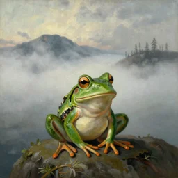 Pepe the Frog in painting Wanderer above the Sea of Fog by Caspar David Friedrich,