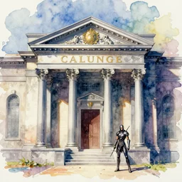 bank, colorful watercolor. by rembrant, battle angel alita, ralph mcquarrie, aluminum, 1 6 6 7
