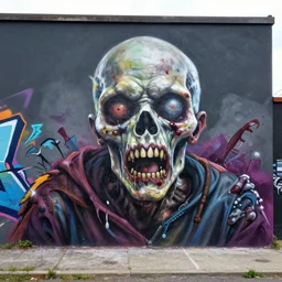zombie graffiti mural art by lee, masterpiece, trending on artstation, hyperrealism