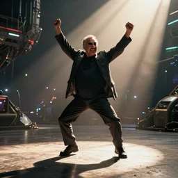 danny devito dancing, heroic shot, post apocalyptic, cyberpunk