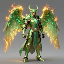 whimsical fantasy character portrait, bright armor male warlock with burning!!!!!!!! angel wings, ultra realistic, wide angle, intricate details, emerald artifacts, sharp focus, highly detailed by peter mohrbacher, hajime sorayama, wayne barlowe, boris vallejo, aaron horkey, gaston bussiere, craig mullins
