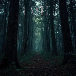 2018 photograph a dark and scary woods in the mirror glitch universe, magical realism style
