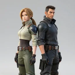 solid snake and aloy standing back to back, posing, medium shot, natural lighting, digital art, illustration, highly detailed, by jim lee,