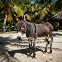 donkey on a sunbed, tropical background