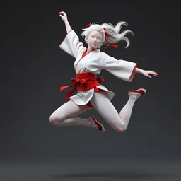 albino maiko jumping, fluent composition, red white and black, concept art, ambient light, 4 k, intricate details, highly professionally detailed, cgsociety, highly detailed -