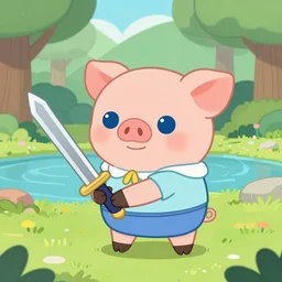 very cute and adorable little piggy knight princess portrait, holding a sword, adorable blue eyes, piglet, fantasy forest landscape, lake, summer, pale blue outfit, cute forest creature, fluffy, pastel colors, Adventure Time, Dreamworks, Behance, Pokemon, Artstation, trending on artstation, peach and goma style, milk and mocha style, art of silverfox, Yee Chong Silverfox, Sydney Hanson, Sofya Emelenko, Elina Karimova